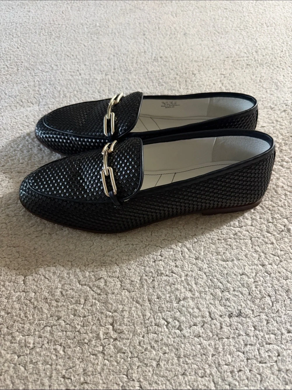 Franco Sarto Berola 2 Black Woven Leather Loafers with Silver Accent 10M